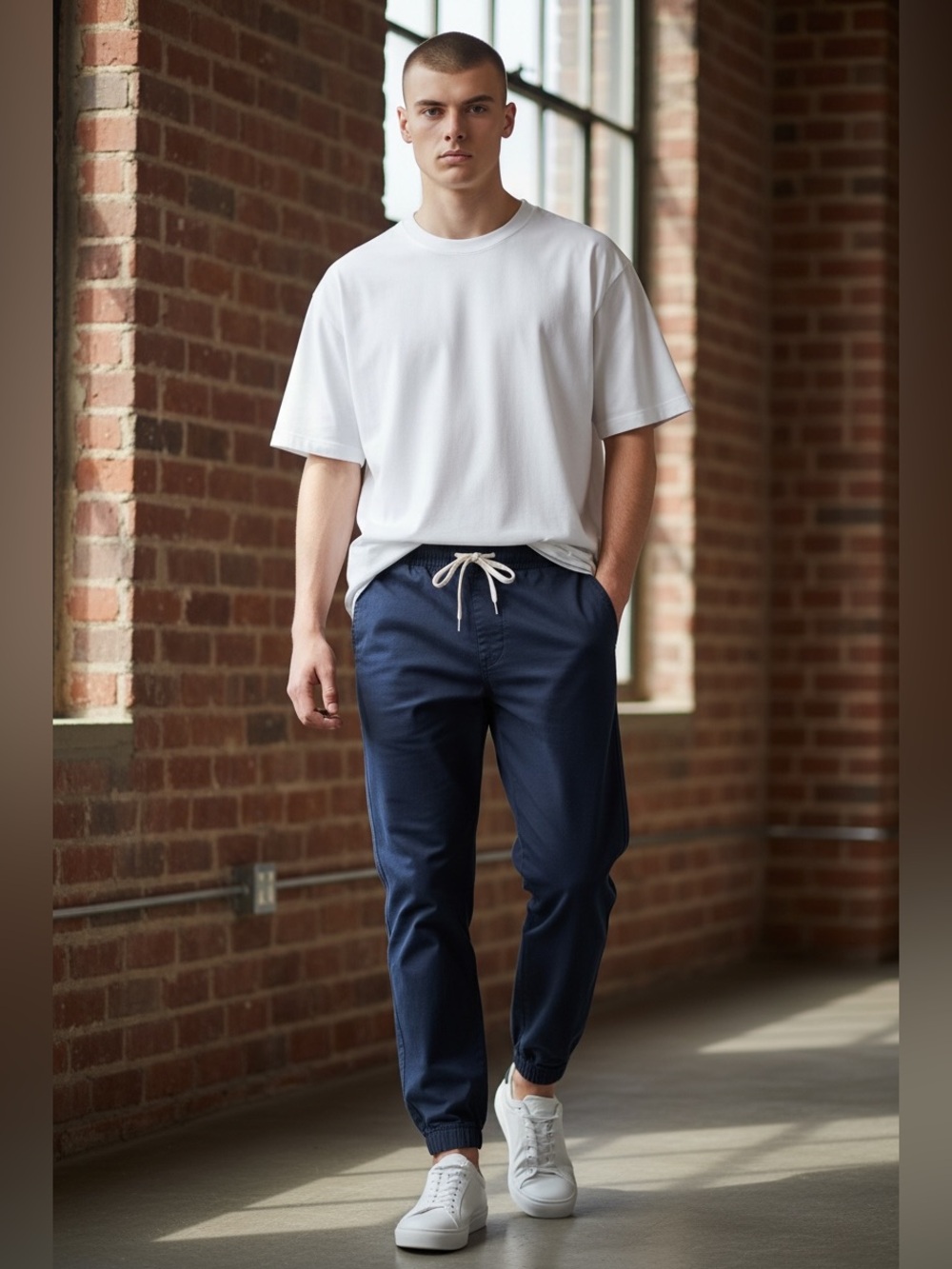 Men's Navy Casual Drawstring cotton Jogger Pants